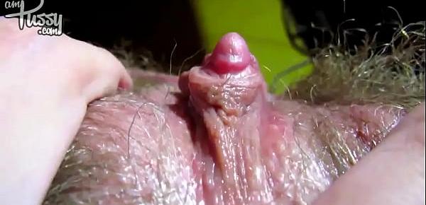  BIG CLIT of hairy sticky pussy